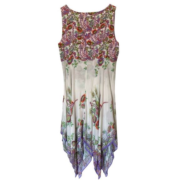 ANTHROPOLOGIE Analise Floral Bird Handkerchief Sleeveless Midi Dress, Size 12 - Picture 4 of 16